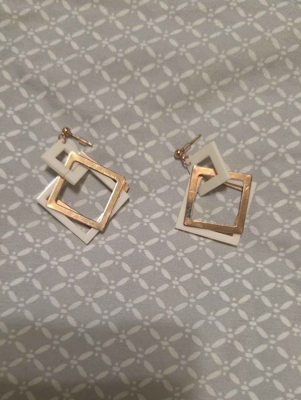 Gold and White Geometric Drop Earrings - Women Jewelry